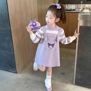 女童针织衫连衣裙秋冬季儿童女宝宝甜美公主裙洋气时髦卡通毛衣裙