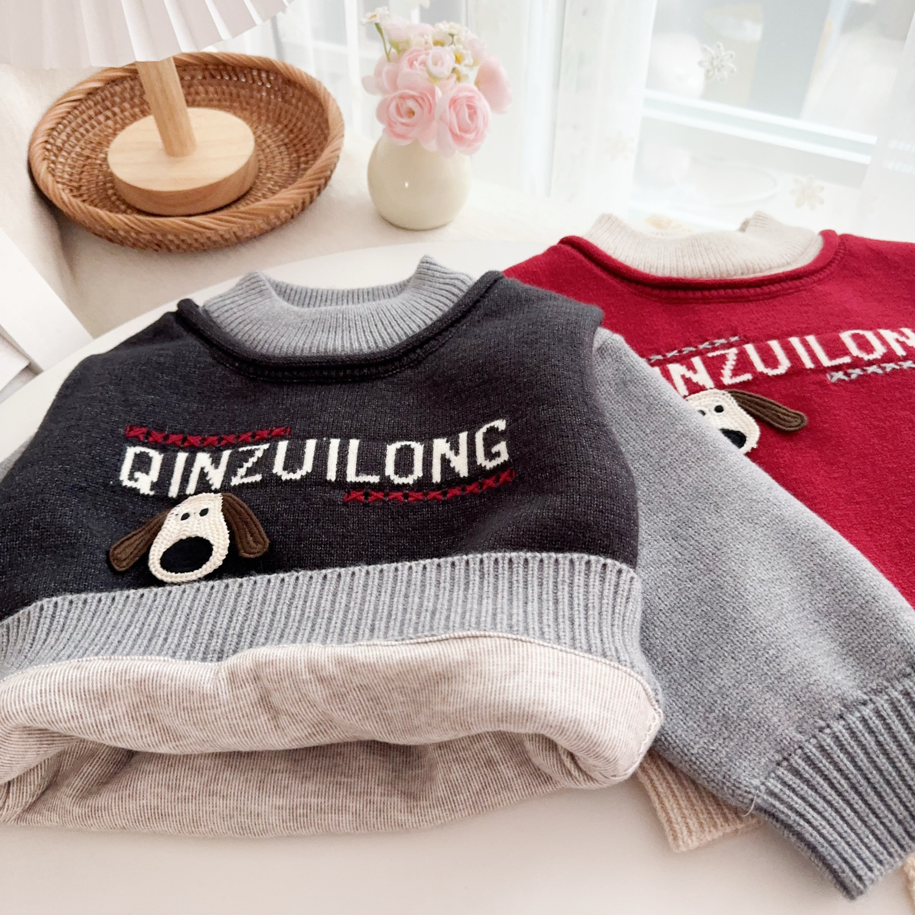 男童针织衫毛衣秋冬季加厚打底衫儿童加绒童装男孩保暖内搭毛线衣