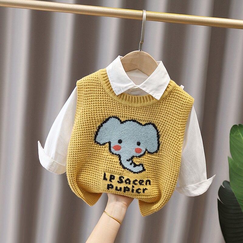 男童韩版卡通针织马甲打底衫2025春秋新款男宝宝可爱毛衣背心坎肩