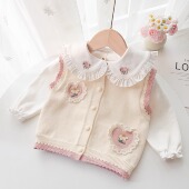 手工花儿童春秋冬宝宝针织童装 女童开衫 毛衣婴儿马甲毛线背心新款