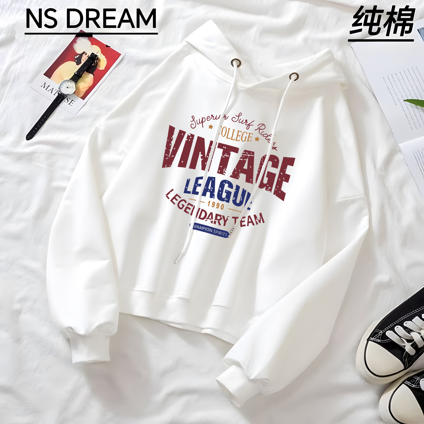 纯棉美式高腰短款连帽卫衣外套女2026新款爆款宽松上衣春秋季薄款,女装/女士精品,卫衣/绒衫,淘宝优惠券,粉丝福利购,淘宝优惠卷