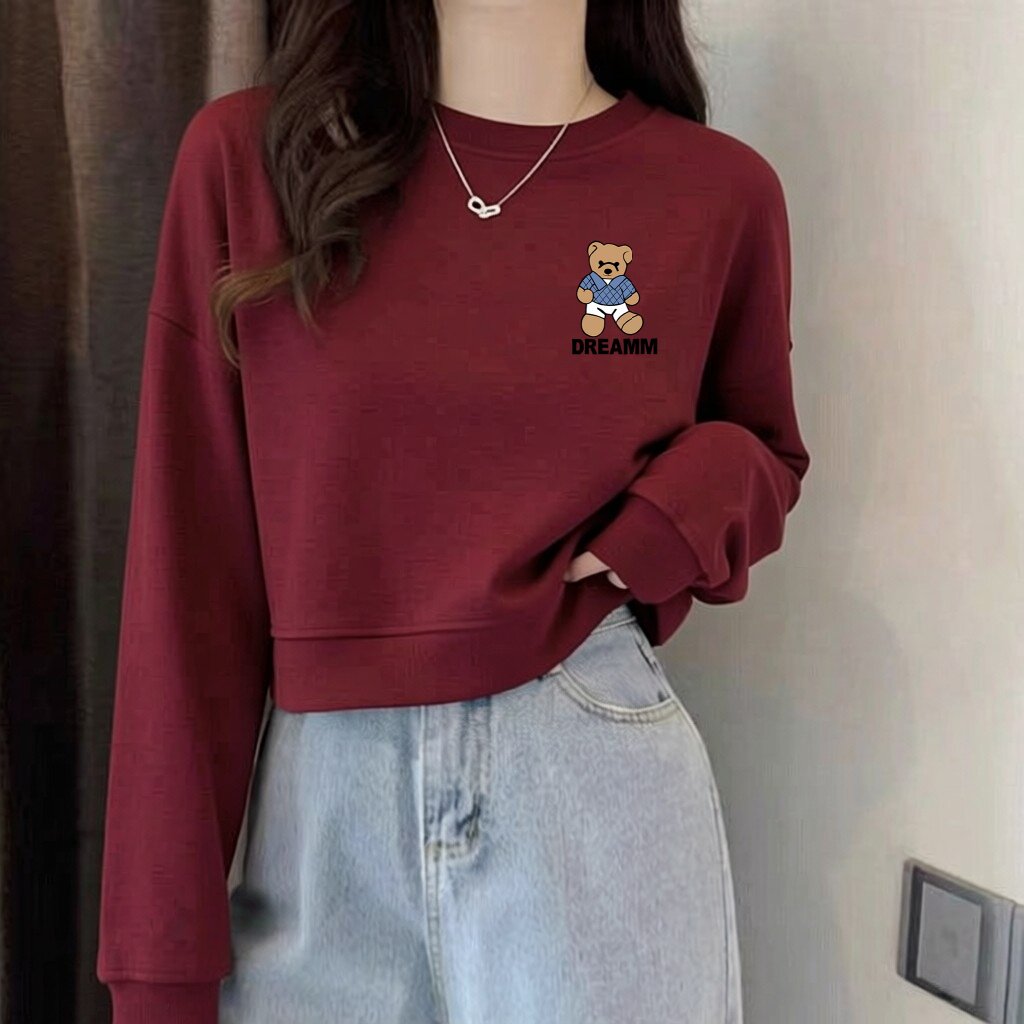 纯棉酒红小熊卫衣女小个子秋新