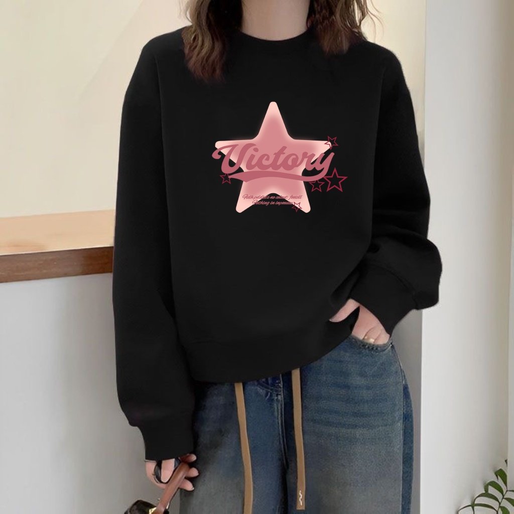 春秋新款高腰短款卫衣女韩版宽松学生秋无帽圆领长袖外套纯棉上衣