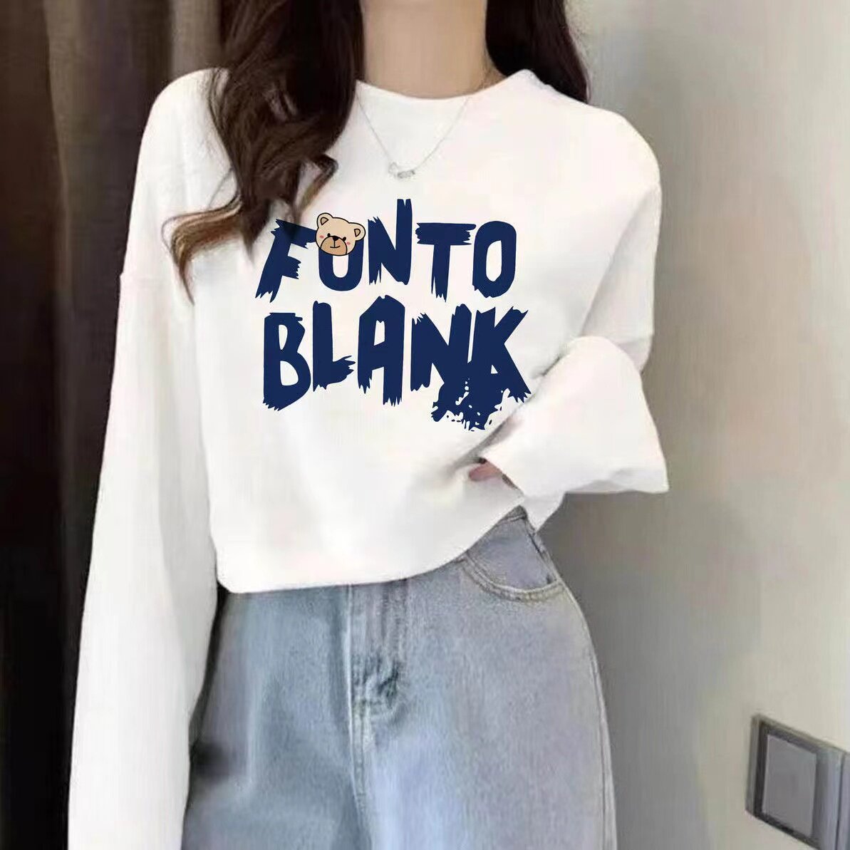 纯棉毛圈休闲风字母印花短款卫衣女宽松显瘦短款长袖上衣洋气小众