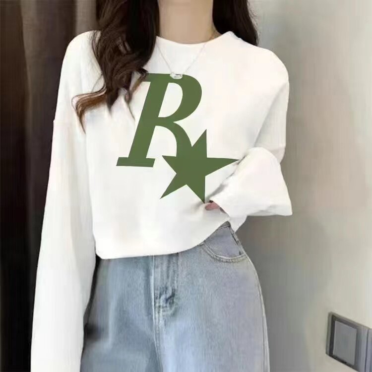 毛圈纯棉短款卫衣女宽松圆领套头印花长袖上衣洋气小个子通勤风