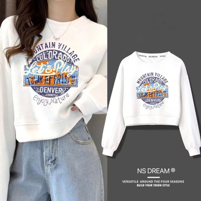 薄款女卫衣短款宽松上衣纯棉宽松