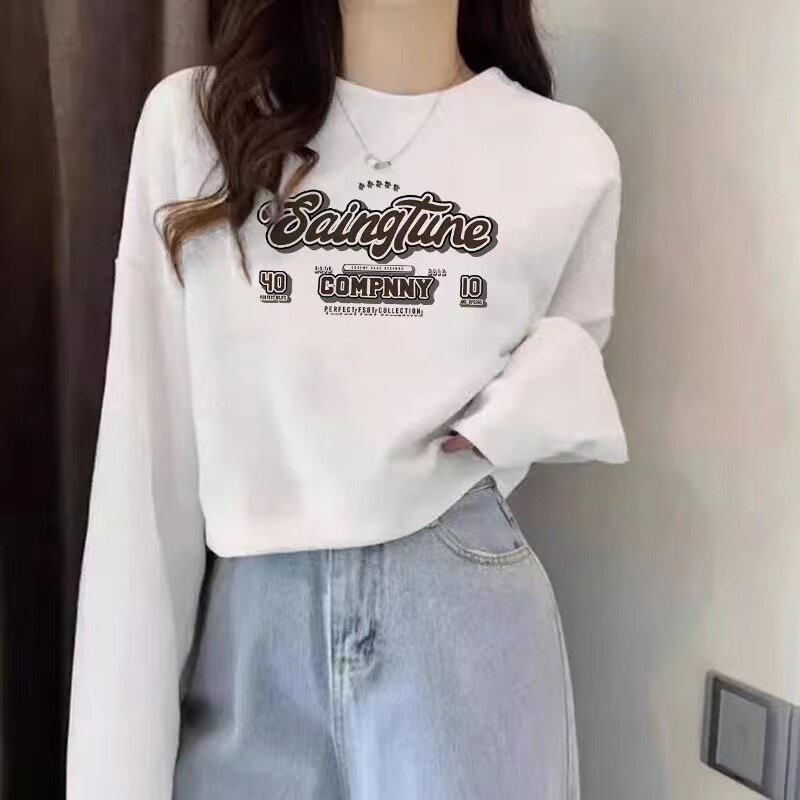 纯棉毛圈白色印花卫衣女2026秋季新款宽松短款长袖上衣小个子洋气