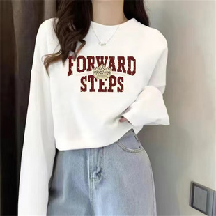 纯棉白色短款卫衣女印花春秋新款爆款小个子时尚洋气欧货上衣薄款