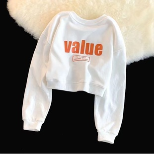 短款卫衣慵懒新款女装宽松上衣女韩版潮字母印花长袖春秋季设计感