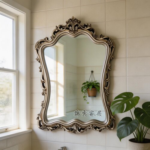 不规则木制镜壁挂浴室镜子卫生间