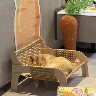 通用可拆洗宠物床夏天凉窝床边猫咪睡觉 猫咪沙发藤编猫窝凉席四季