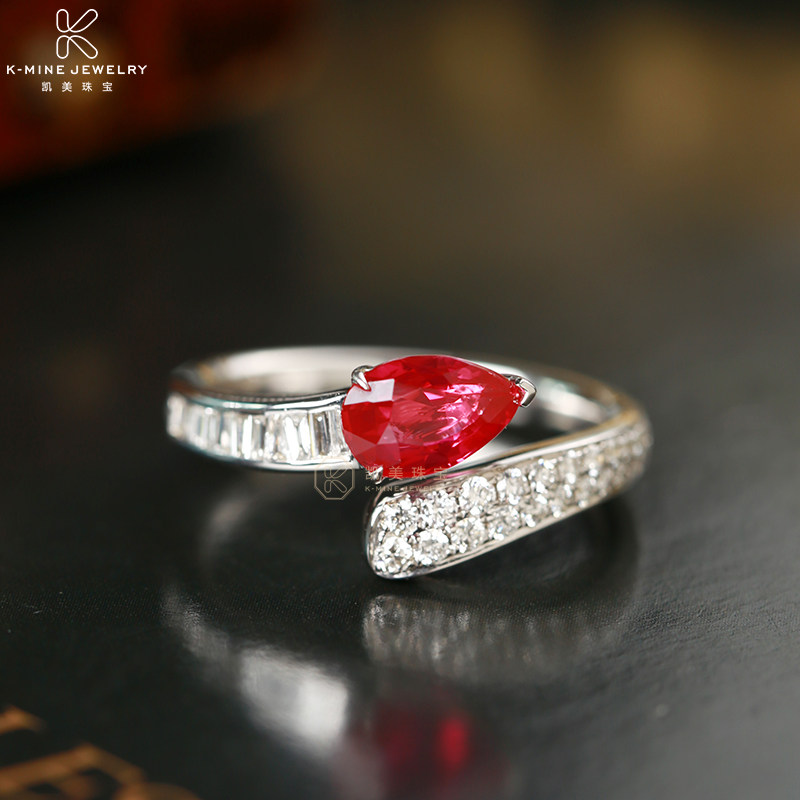 凯美珠宝天然无烧鸽血红宝石戒指女18K金镶钻石戒指蛇戒女可定制