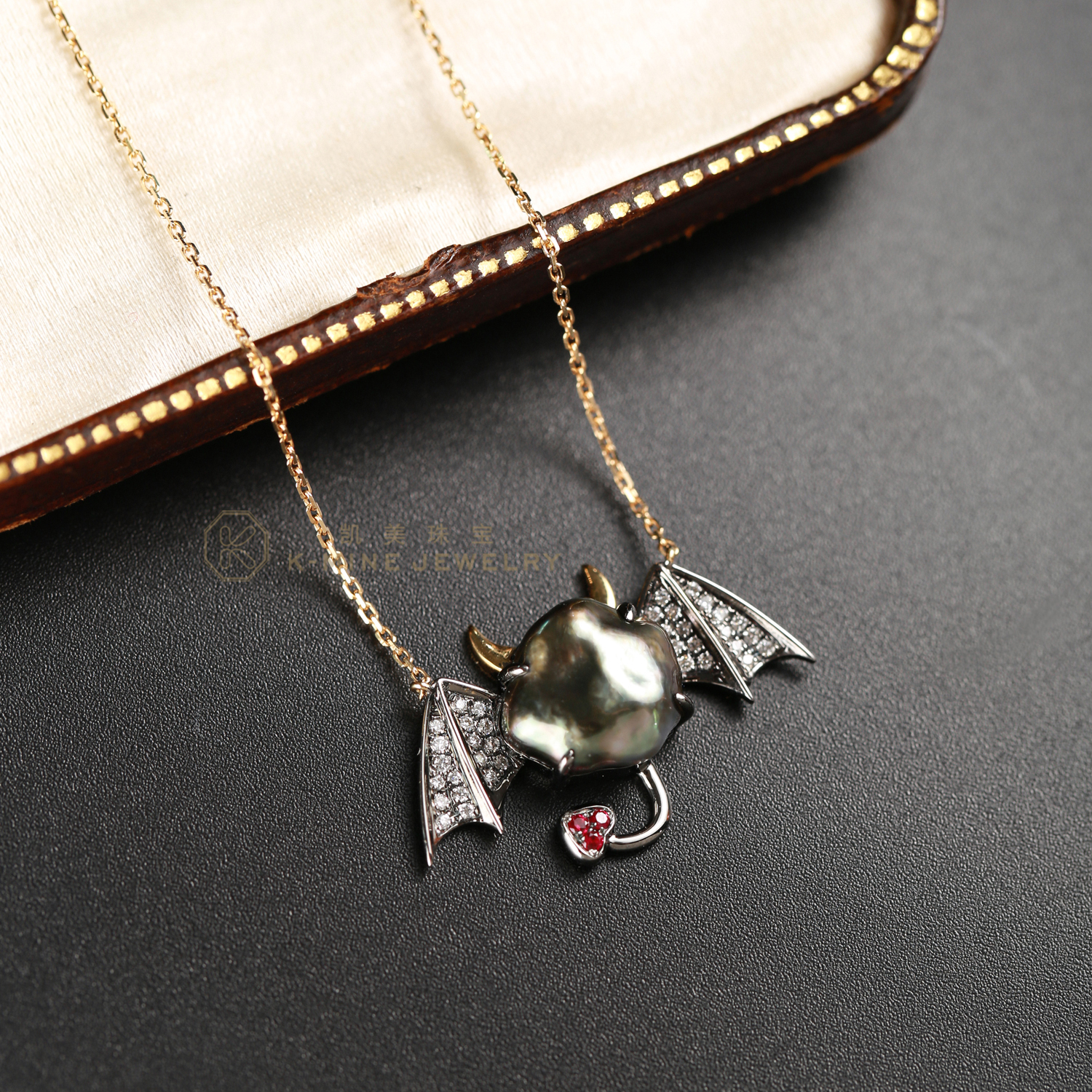 野生珍珠特殊形状项链海水18k金