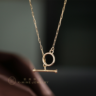 凯美珠宝18K黄金链条项链女圆形OT扣ins风小众颈链锁骨链时尚百搭