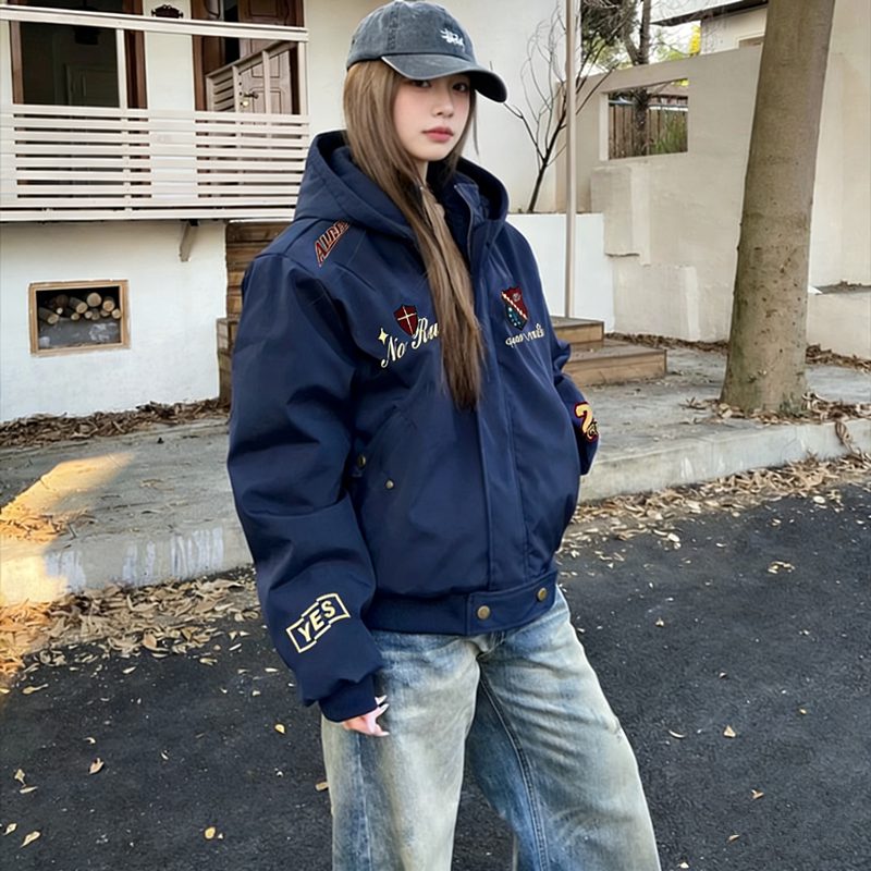 潮牌美式刺绣棒球服夹克男短款连帽嘻哈街头宽松情侣ins外套春秋