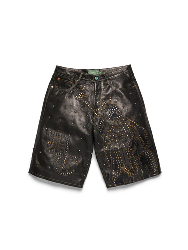 DENIM TEARS 26SS LIBERTAS STUDDED LEATHER SHORTS皮短裤
