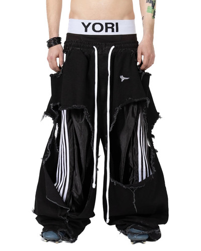 YORI SPORT /Tattered Double-Layer Basketball Denim拼接牛仔裤