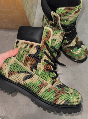 DONCARE 水钻系列Vibram 鞋底 4种颜色迷彩水钻高帮靴