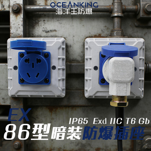 86型防爆插座暗装220v10A16AExdIICT6防水ip65防腐WF2海洋王防爆