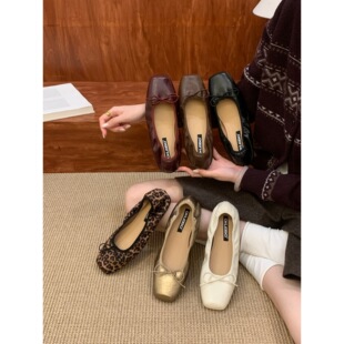 韩版方头芭蕾舞鞋女平底蝴蝶结一脚蹬舒适单鞋法式仙女风不累脚鞋