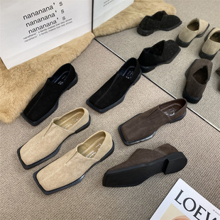 2026春秋新款磨砂皮乐福鞋粗跟英伦风厚底小皮鞋小众单鞋