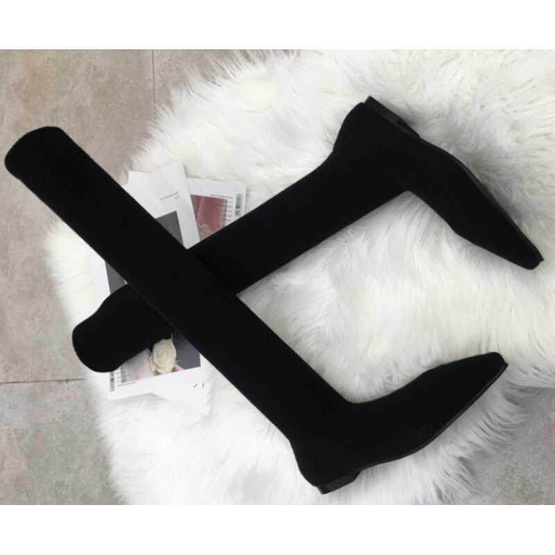 FALL WINTER 2024 NEW FLAT SOCK BOOTS POINTED-TOE BOOTS WOMENS SHOES OVER-THE-KNEE STRETCH BLOCK HEEL WOMENS BOOTS