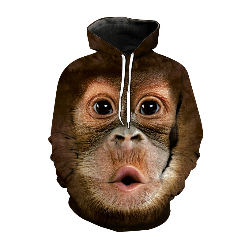 春秋3d立体搞笑猴子个性潮牌宽松加大码男士连帽长袖卫衣外套衬衫
