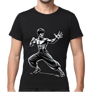 夏装卡通李小龙人物宽松大码个性半袖圆领吸汗纯棉短袖t恤男装