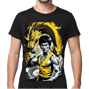 夏武术家金龙李小龙物宽松大码个性半袖圆领吸汗纯棉短袖t恤男装