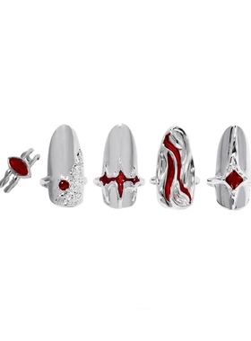 高级感酒红微酿美到爆的红色指甲戒护甲新年本命年氛围感满分戒指