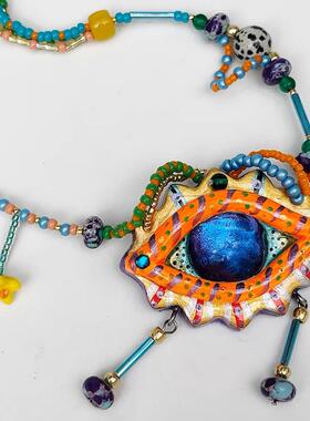 彩色重工原创设计感长版项炼女手工小众配饰毛衣炼 炼 潮酷