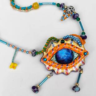 彩色重工原创设计感长版项炼女手工小众配饰毛衣炼 炼 潮酷