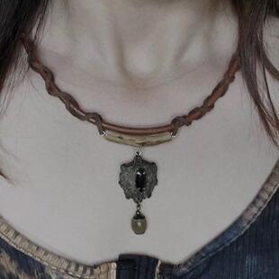手工设计皮绳植物项圈原创项炼中覆古自然古朴新中式项炼