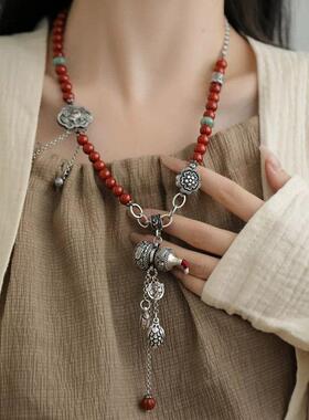 「八仙」葫芦圆珠如意锁抽拉项链女新中式国风长款吊坠链