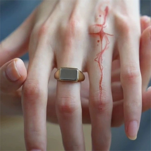 戒指简约平面黄金色国风小众设计轻奢精致新款时尚百搭素指环