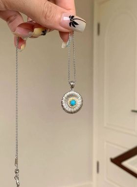 【雏菊绿松】vintage银色精致花朵绿色点缀雏菊项链小众锁骨链女