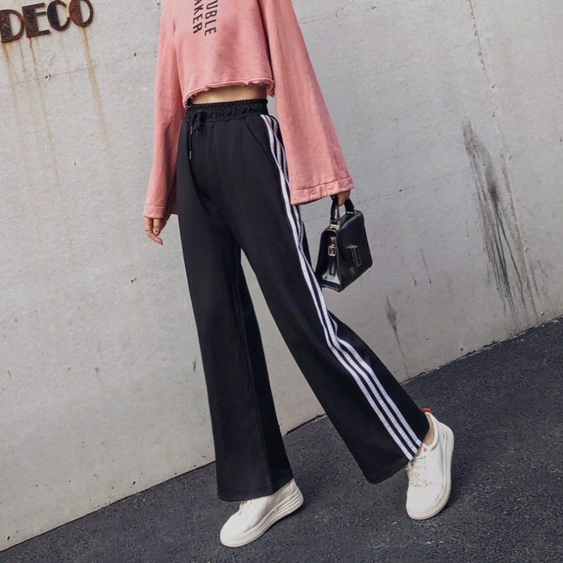 阔腿裤女春秋冬韩版宽松高腰垂感拖地长裤学生百搭坠感直筒运动裤