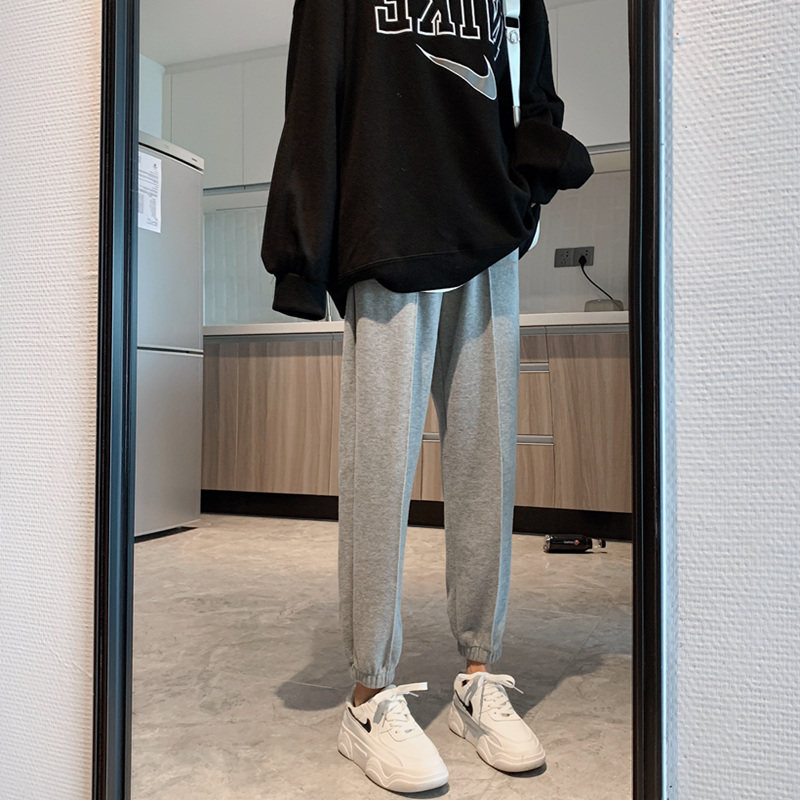 灰色运动裤女秋冬季2020新款宽松束脚卫裤加绒休闲学生显瘦长裤潮