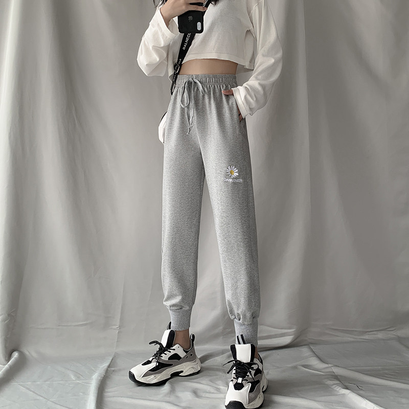 小雏菊运动裤女春夏季2020新款宽松束脚卫裤百搭灰色薄款休闲裤子