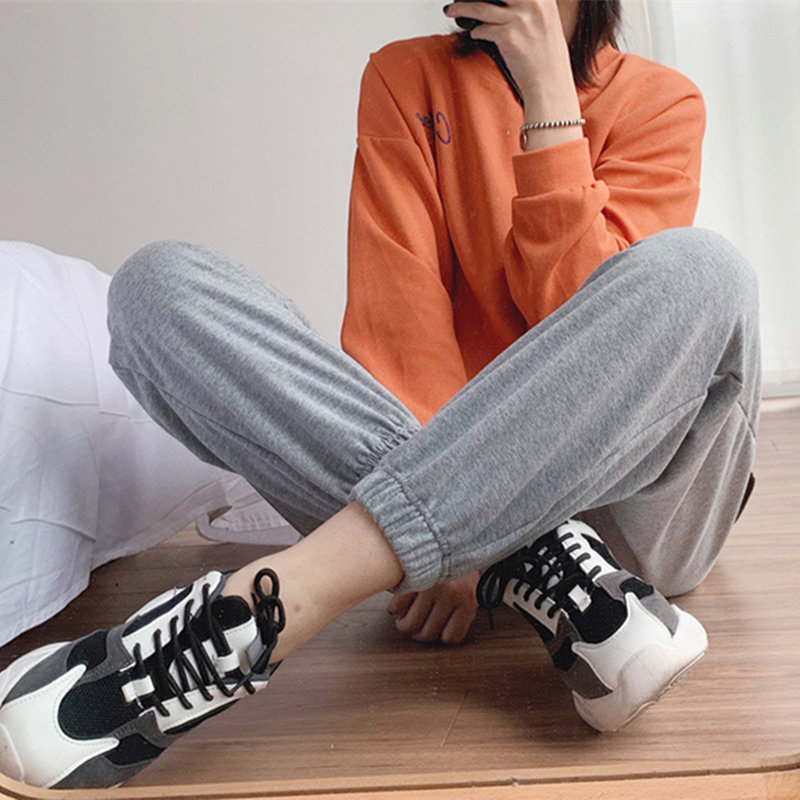 束脚运动裤女裤子春秋宽松休闲显瘦百搭灰色网红卫裤薄款哈伦裤潮