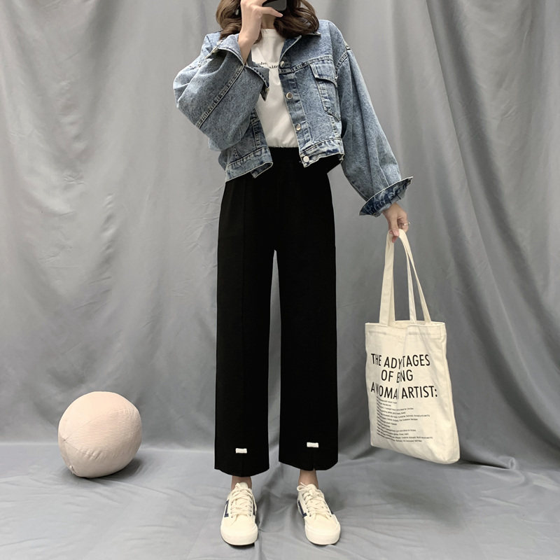 开叉阔腿裤女春装2020新款高腰韩版垂感显瘦九分直筒百搭宽松裤子