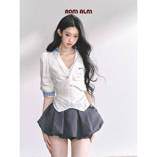 女夏V领职业装 AOMALM少也眼 衬衫 %高级感法式 通勤上衣 海妖练习生