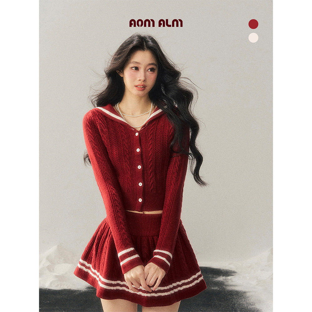 AOMALM少也眼"晚风的低语"%学院风红色针织套装女冬季毛衣两件套,女装/女士精品,时尚套装,淘宝优惠券,粉丝福利购,淘宝优惠卷