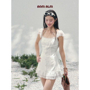 温柔风蕾丝连衣裙女春方领蓬蓬短裙 %法式 AOMALM少也眼 夏潮漫裙