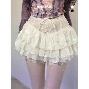 高腰蕾丝半身裙女春夏A字短裙蛋糕裙 %法式 AOMALM少也眼 纯情白茶