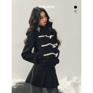 法式 AOMALM少也眼 偏爱 牛角扣连帽夹棉加厚毛呢外套女冬 沉默