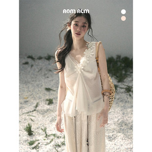 %法式 玫瑰 立体花朵微透蕾丝T恤女春显瘦上衣 失语 AOMALM少也眼