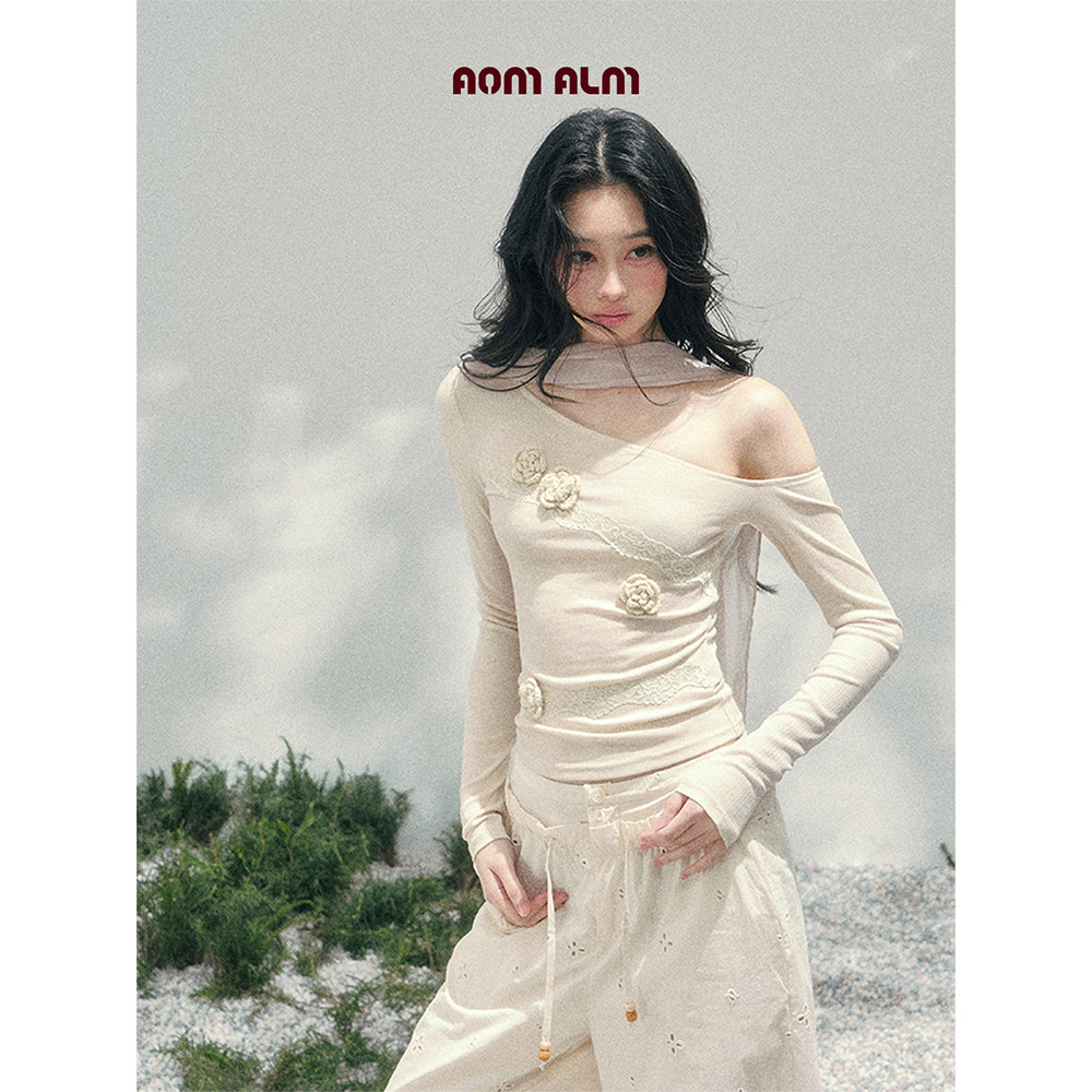 【1月30 新品86折】AOMALM少也眼"玫瑰呢喃"长袖蕾丝露肩T恤女春,女装/女士精品,T恤,淘宝优惠券,粉丝福利购,淘宝优惠卷
