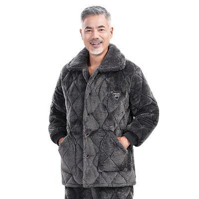 冬中老年人爸爸夹棉睡衣加绒加厚