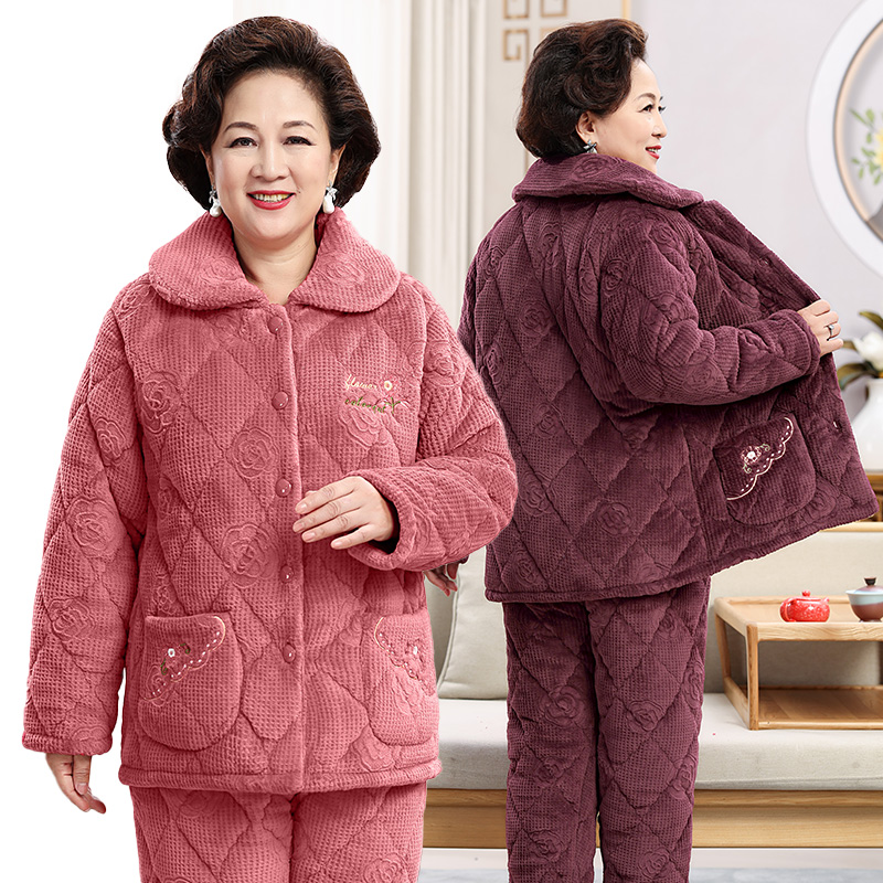 冬情侣中老年加厚加绒夹棉家居服